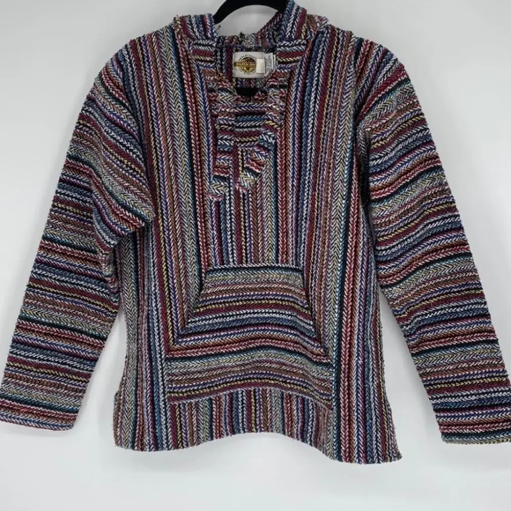 Earth Ragz Bright Colorful Boho Hippy‎ Hoodie Pullover Mexican Blanket Small